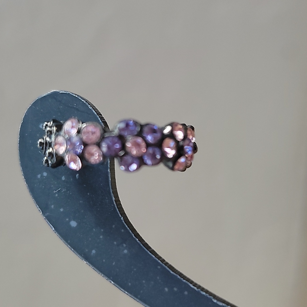 Pink and purple flower crystal earrings - Picture 3 of 8